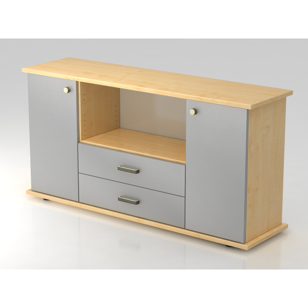 4032062132777 - PRO KAPA SB Sideboard mit Türen + Schüben - Ahorn Silber Sideboard Streifengriff Kunststoff