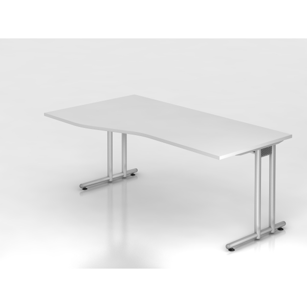 4032062134696 - HAMMERBACHER Prokura Schreibtisch weiß Trapezform C-Fuß-Gestell silber 1800 x 800 1000 cm