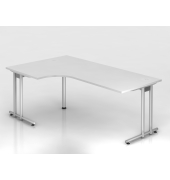 Winkeltisch C-Fu&szlig; 200x120cm 90&deg;Wei&szlig;Silber