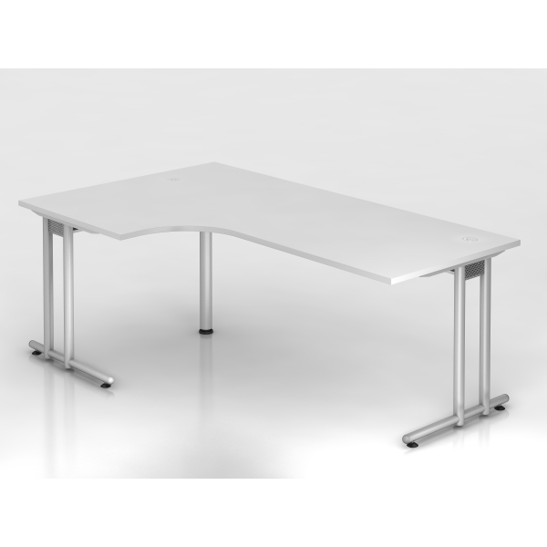 4032062134795 - HAMMERBACHER NS82 Schreibtisch weiß L-Form C-Fuß-Gestell silber 2000 x 800 1200 cm
