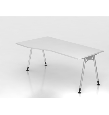 Schreibtisch VAS, manuell h&ouml;henverstellbar, 76cm (H), 180x100cm (BxT), wei&szlig; / silber