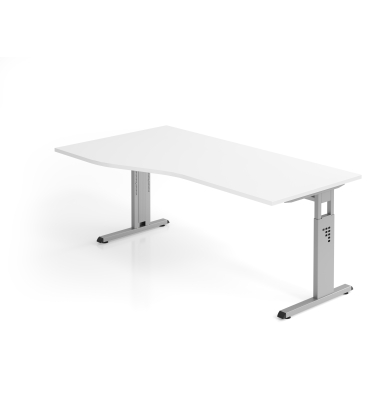 Schreibtisch VOS, manuell h&ouml;henverstellbar, 85cm (H), 180x100cm (BxT), wei&szlig; / silber