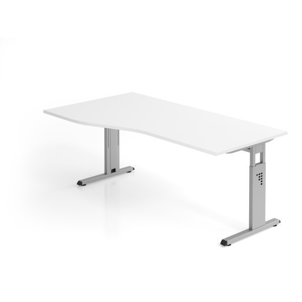 4032062135143 - HAMMERBACHER OS 18 höhenverstellbarer Schreibtisch weiß Trapezform C-Fuß-Gestell silber 1800 x 800 1000 cm