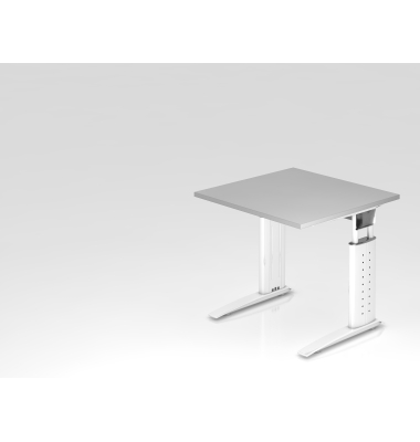 Schreibtisch VUS, manuell h&ouml;henverstellbar, 86cm (H), 80x80cm (BxT), grau / wei&szlig;