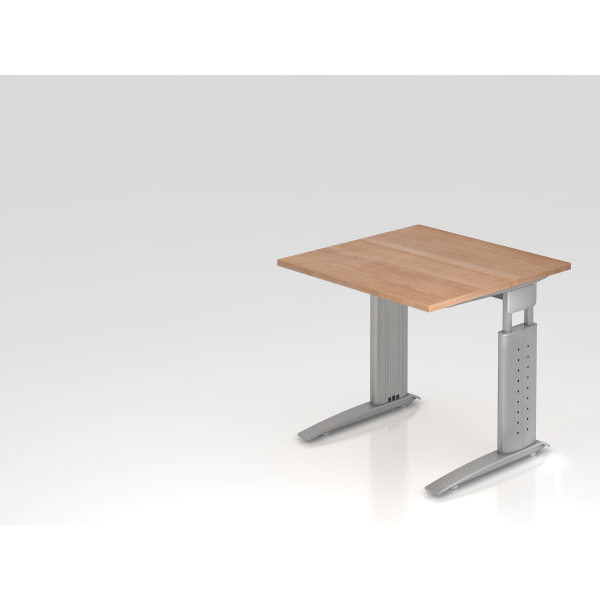 4032062139936 - Schreibtisch VUS manuell höhenverstellbar 86cm (H) 80x80cm (BxT) Nussbaum   silber 4032062139936 Hammerbacher