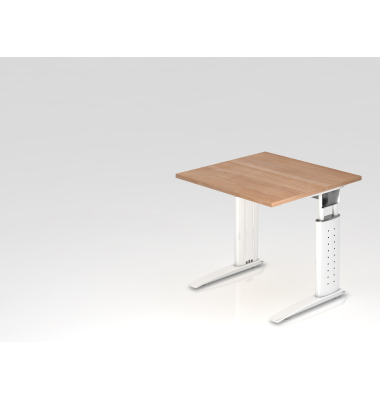 Schreibtisch C-Fu&szlig; 80x80cm NussbaumWei&szlig;