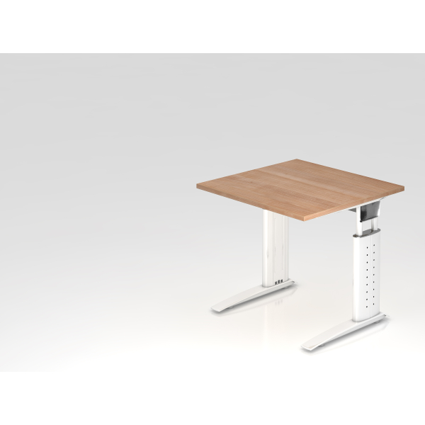 4032062139943 - Schreibtisch VUS manuell höhenverstellbar 86cm (H) 80x80cm (BxT) Nussbaum   weiß 4032062139943 Hammerbacher