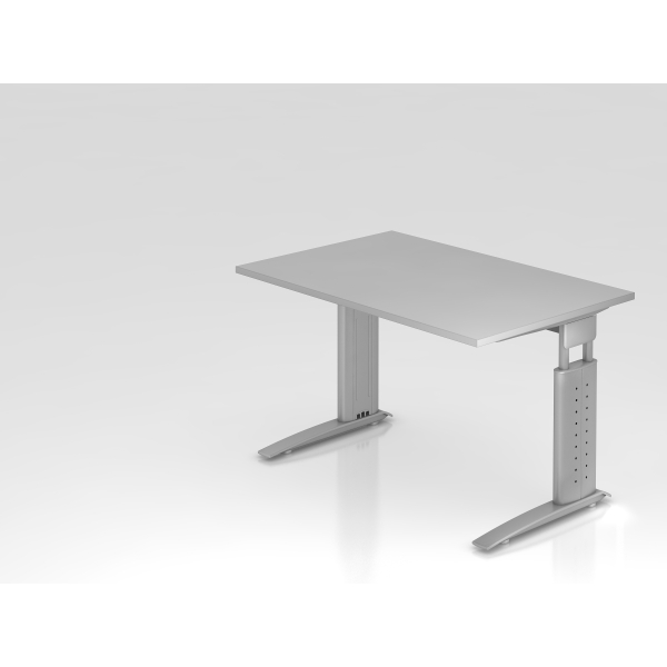 4032062140017 - HAMMERBACHER US12 höhenverstellbarer Schreibtisch lichtgrau rechteckig C-Fuß-Gestell silber 1200 x 800 cm