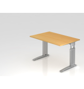 Schreibtisch VUS, manuell h&ouml;henverstellbar, 86cm (H), 120x80cm (BxT), buche / silber