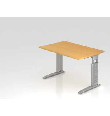 Schreibtisch VUS, manuell h&ouml;henverstellbar, 86cm (H), 120x80cm (BxT), buche / silber