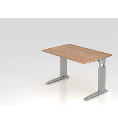 Schreibtisch VUS, manuell h&ouml;henverstellbar, 86cm (H), 120x80cm (BxT), nussbaum / silber