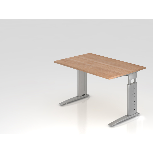 4032062140789 - Schreibtisch VUS manuell höhenverstellbar 86cm (H) 120x80cm (BxT) Nussbaum   silber 4032062140789 Hammerbacher