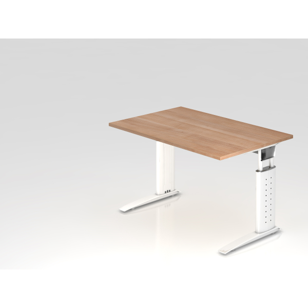 4032062140796 - Schreibtisch VUS manuell höhenverstellbar 86cm (H) 120x80cm (BxT) Nussbaum   weiß 4032062140796 Hammerbacher
