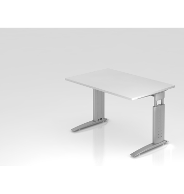 Schreibtisch VUS, manuell h&ouml;henverstellbar, 86cm (H), 120x80cm (BxT), wei&szlig; / silber