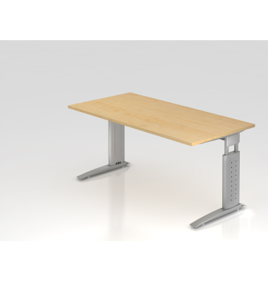 Schreibtisch VUS, manuell h&ouml;henverstellbar, 86cm (H), 160x80cm (BxT), ahorn / silber