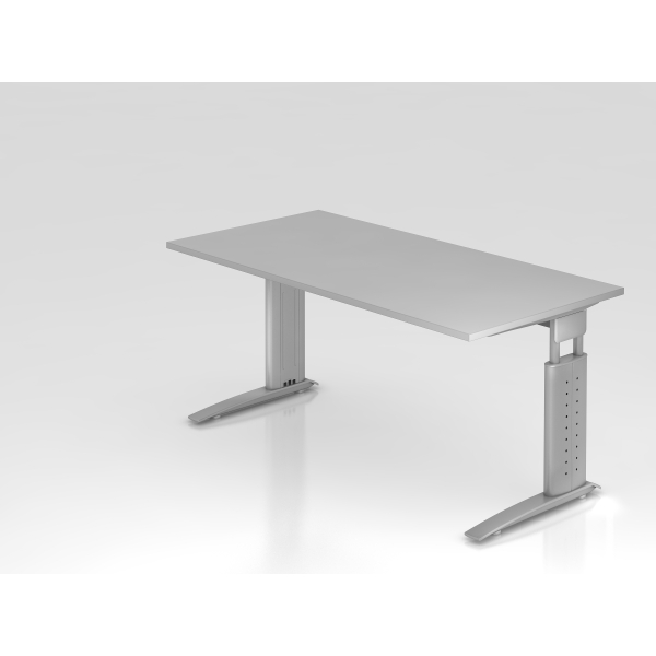 4032062140864 - HAMMERBACHER US16 höhenverstellbarer Schreibtisch lichtgrau rechteckig C-Fuß-Gestell silber 1600 x 800 cm