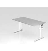 Schreibtisch VUS, manuell h&ouml;henverstellbar, 86cm (H), 160x80cm (BxT), grau / wei&szlig;