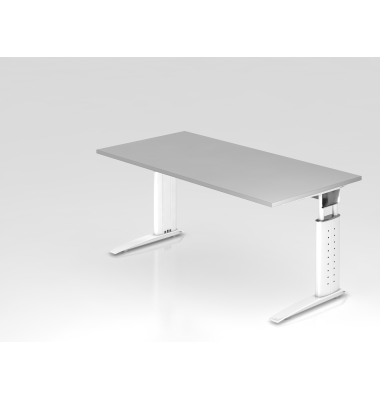 Schreibtisch VUS, manuell h&ouml;henverstellbar, 86cm (H), 160x80cm (BxT), grau / wei&szlig;