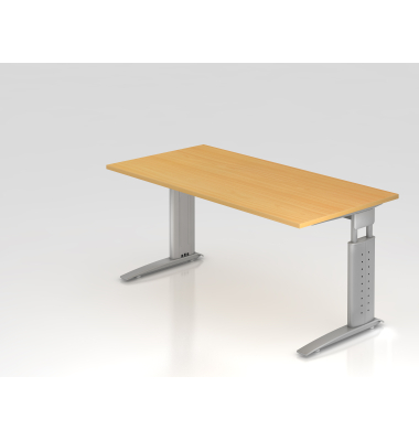 Schreibtisch VUS, manuell h&ouml;henverstellbar, 86cm (H), 160x80cm (BxT), buche / silber