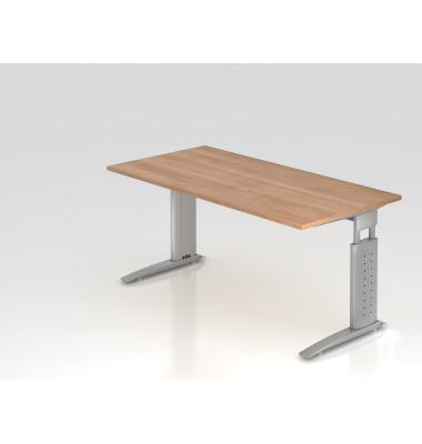 Schreibtisch VUS, manuell h&ouml;henverstellbar, 86cm (H), 160x80cm (BxT), nussbaum / silber
