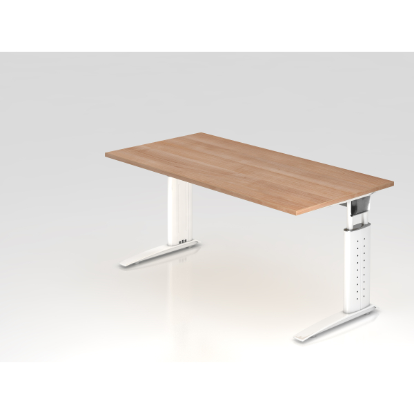 4032062140918 - Schreibtisch VUS manuell höhenverstellbar 86cm (H) 160x80cm (BxT) Nussbaum   weiß 4032062140918 Hammerbacher