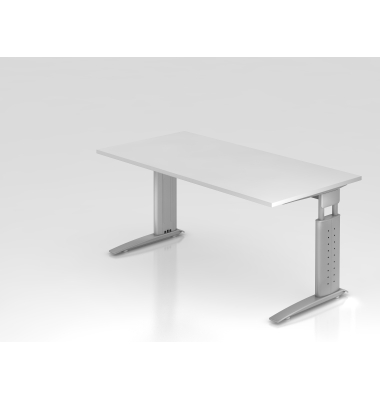 Schreibtisch VUS, manuell h&ouml;henverstellbar, 86cm (H), 160x80cm (BxT), wei&szlig; / silber