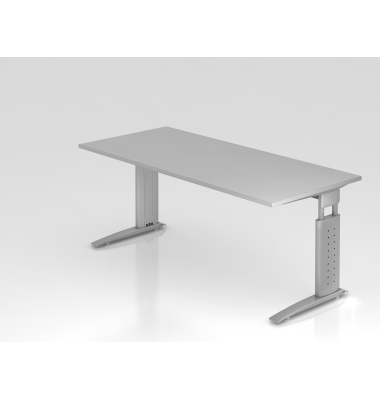 Schreibtisch VUS, manuell h&ouml;henverstellbar, 86cm (H), 180x80cm (BxT), grau / silber