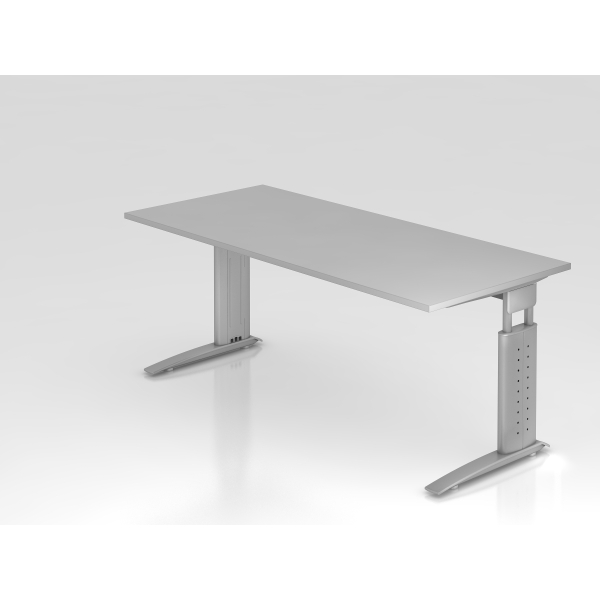 4032062140987 - HAMMERBACHER US19 höhenverstellbarer Schreibtisch lichtgrau rechteckig C-Fuß-Gestell silber 1800 x 800 cm