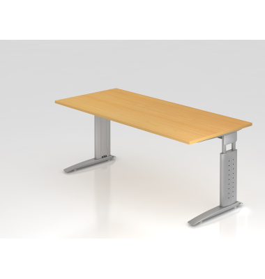 Schreibtisch VUS, manuell h&ouml;henverstellbar, 86cm (H), 180x80cm (BxT), buche / silber