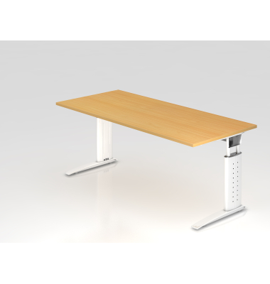 Schreibtisch VUS, manuell h&ouml;henverstellbar, 86cm (H), 180x80cm (BxT), buche / wei&szlig;