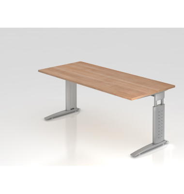 Schreibtisch VUS, manuell h&ouml;henverstellbar, 86cm (H), 180x80cm (BxT), nussbaum / silber