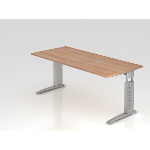 4032062141021 - Schreibtisch VUS manuell höhenverstellbar 86cm (H) 180x80cm (BxT) Nussbaum   silber 4032062141021 Hammerbacher