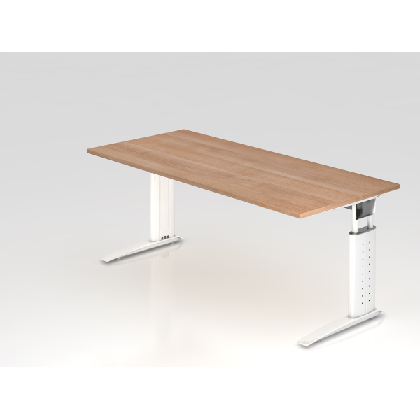 4032062141038 - Schreibtisch VUS manuell höhenverstellbar 86cm (H) 180x80cm (BxT) Nussbaum   weiß 4032062141038 Hammerbacher
