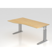 Schreibtisch VUS, manuell h&ouml;henverstellbar, 86cm (H), 180x100cm (BxT), ahorn / silber