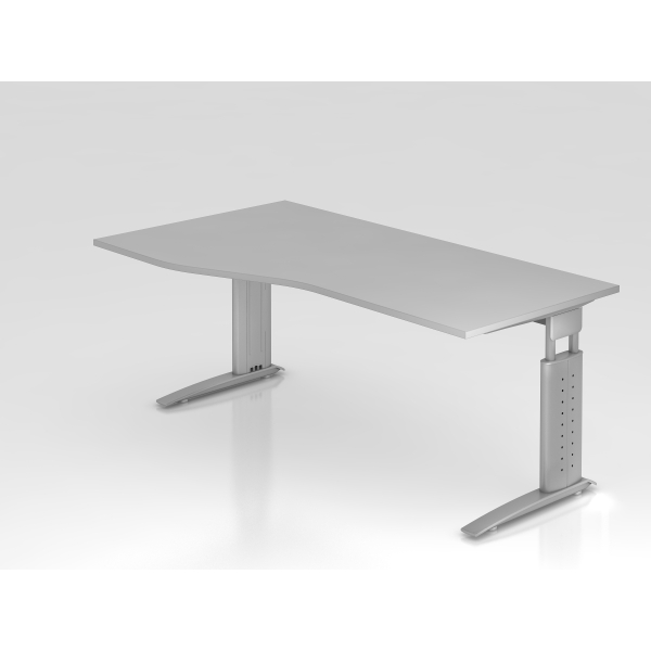 4032062141229 - HAMMERBACHER US18 höhenverstellbarer Schreibtisch lichtgrau Trapezform C-Fuß-Gestell silber 1800 x 1000 cm