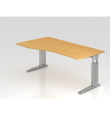 Schreibtisch VUS, manuell h&ouml;henverstellbar, 86cm (H), 180x100cm (BxT), buche / silber