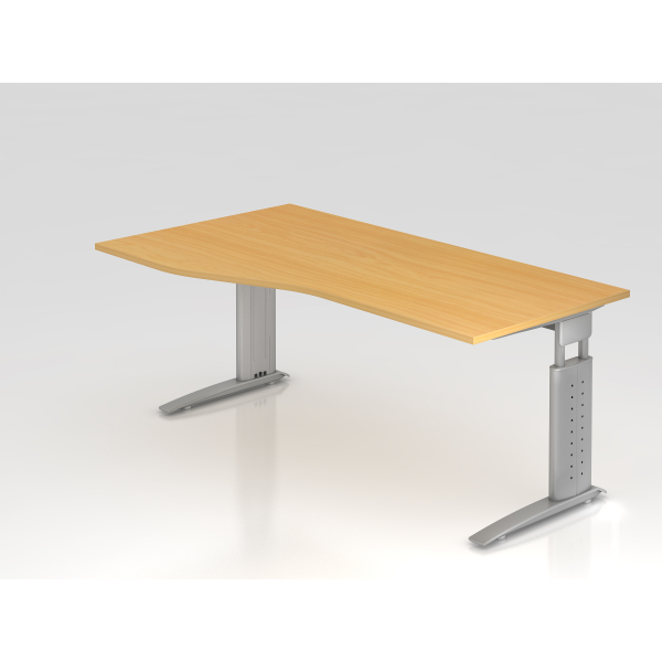 4032062141243 - HAMMERBACHER US18 höhenverstellbarer Schreibtisch buche Trapezform C-Fuß-Gestell silber 1800 x 1000 cm