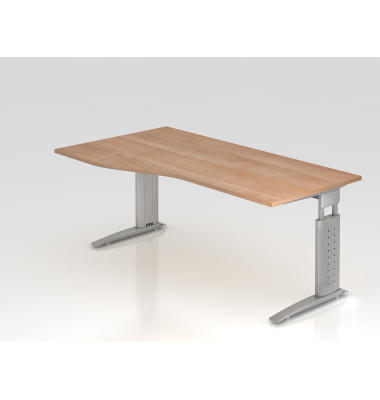 Schreibtisch VUS, manuell h&ouml;henverstellbar, 86cm (H), 180x100cm (BxT), nussbaum / silber