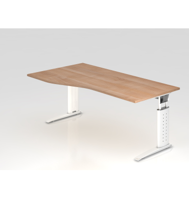 Schreibtisch VUS, manuell h&ouml;henverstellbar, 86cm (H), 180x100cm (BxT), nussbaum / wei&szlig;