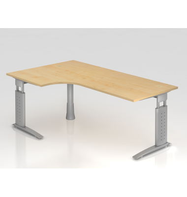 Schreibtisch VUS, manuell h&ouml;henverstellbar, 86cm (H), 200x120cm (BxT), ahorn / silber