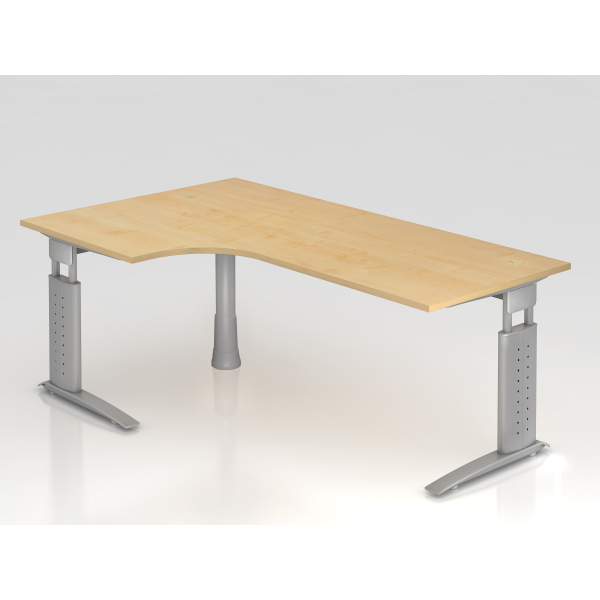 4032062141328 - HAMMERBACHER US82 höhenverstellbarer Schreibtisch ahorn L-Form C-Fuß-Gestell silber 2000 x 800 1200 cm