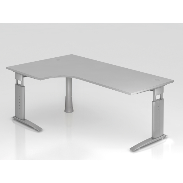 4032062141342 - HAMMERBACHER US82 höhenverstellbarer Schreibtisch lichtgrau L-Form C-Fuß-Gestell silber 2000 x 800 1200 cm