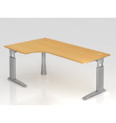 Schreibtisch VUS, manuell h&ouml;henverstellbar, 86cm (H), 200x120cm (BxT), buche / silber