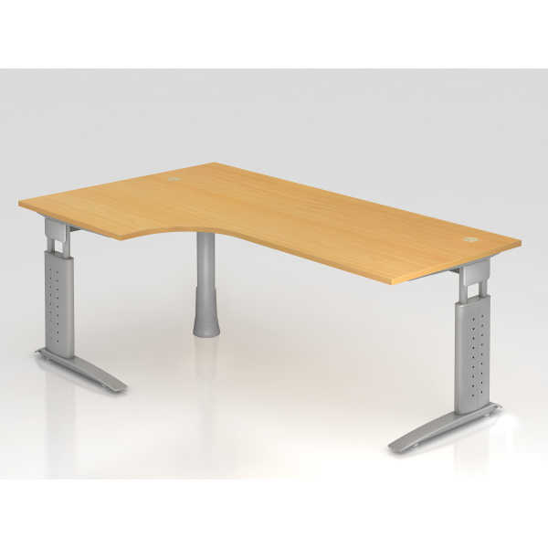 4032062141366 - HAMMERBACHER US82 höhenverstellbarer Schreibtisch buche L-Form C-Fuß-Gestell silber 2000 x 800 1200 cm