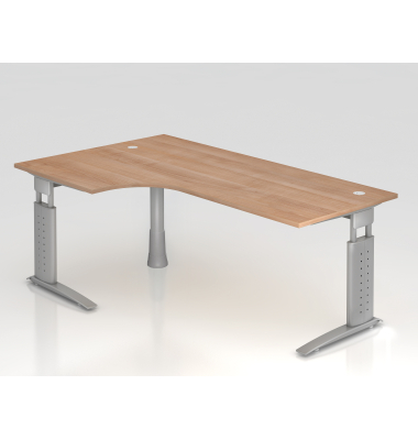 Schreibtisch VUS, manuell h&ouml;henverstellbar, 86cm (H), 200x120cm (BxT), nussbaum / silber