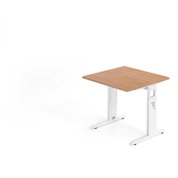4032062142042 - Schreibtisch VOS manuell höhenverstellbar 85cm (H) 80x80cm (BxT) Nussbaum   weiß 4032062142042 Hammerbacher