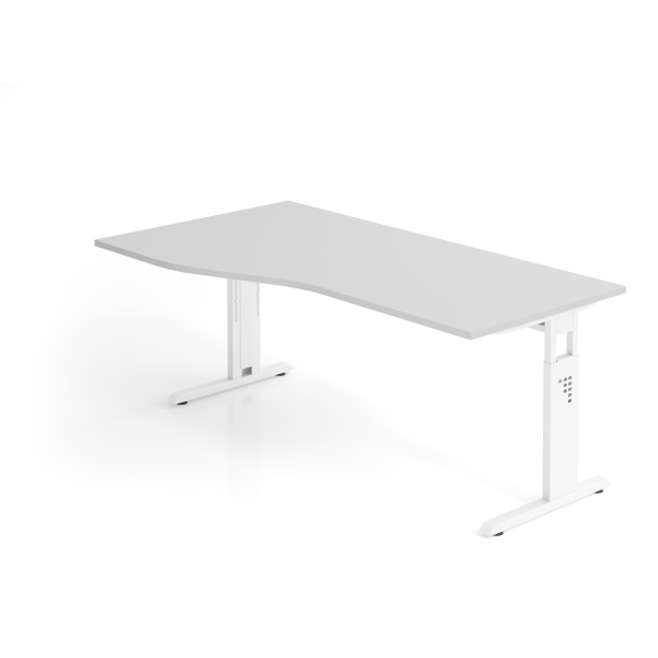 4032062142219 - HAMMERBACHER OS 18 höhenverstellbarer Schreibtisch lichtgrau Trapezform C-Fuß-Gestell weiß 1800 x 800 1000 cm