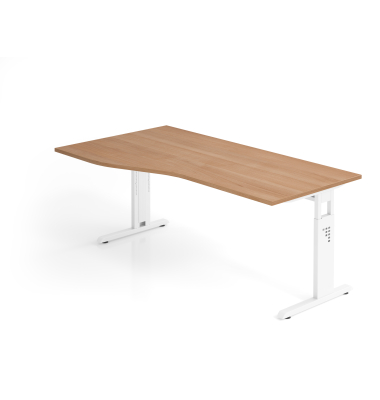 Schreibtisch VOS, manuell h&ouml;henverstellbar, 85cm (H), 180x100cm (BxT), nussbaum / wei&szlig;