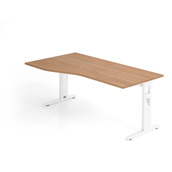 4032062142233 - HAMMERBACHER OS 18 höhenverstellbarer Schreibtisch nussbaum Trapezform C-Fuß-Gestell weiß 1800 x 800 1000 cm
