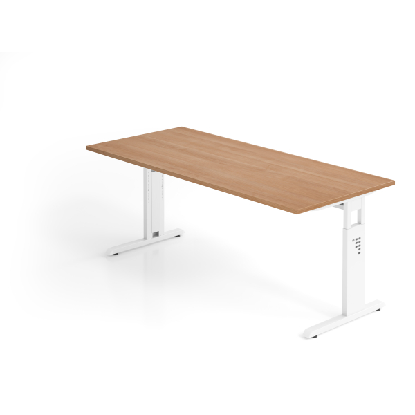 4032062142295 - Schreibtisch VOS manuell höhenverstellbar 85cm (H) 180x80cm (BxT) Nussbaum   weiß 4032062142295 Hammerbacher